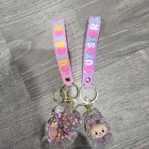 Kawaii Keychains Fidget Toy Bag Charms Lollipop Candy Liquid Keychain Pink